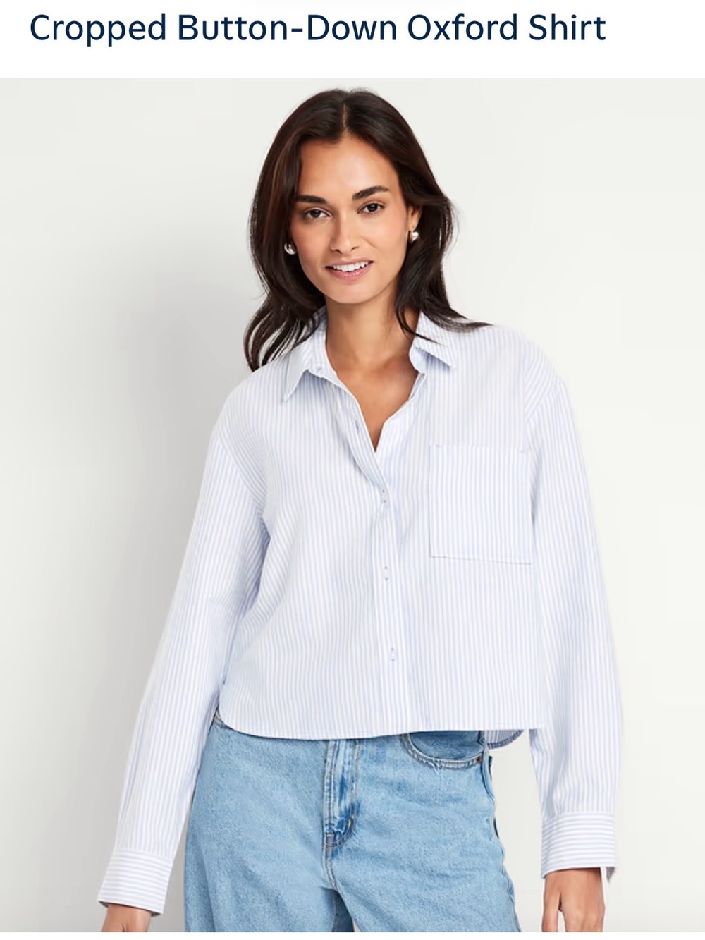 Old Navy Cropped Button-Down Oxford Shirt - Light Blue Stripe - Medium Petite